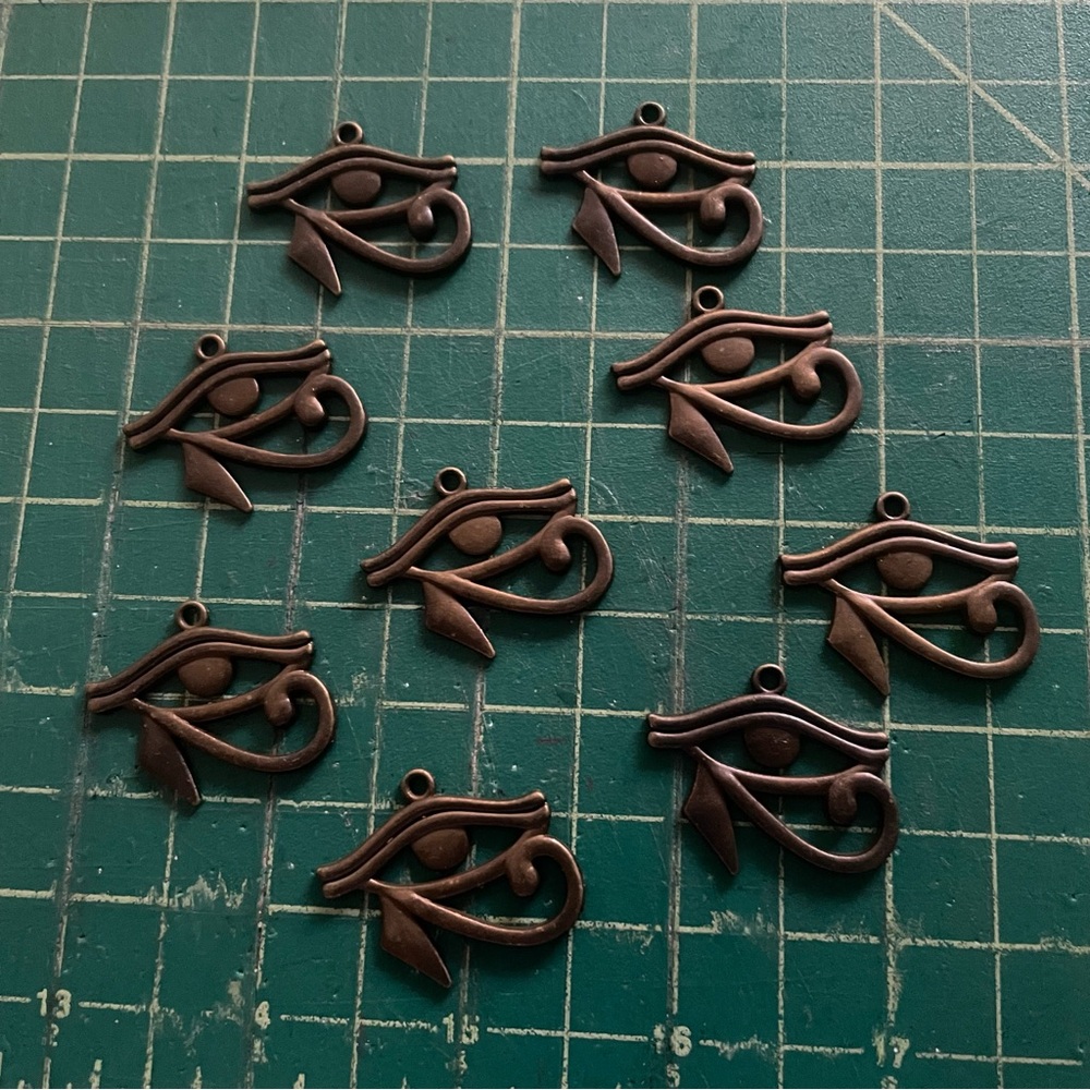 Set of 9 Eye of Horus Antique Copper Charms
